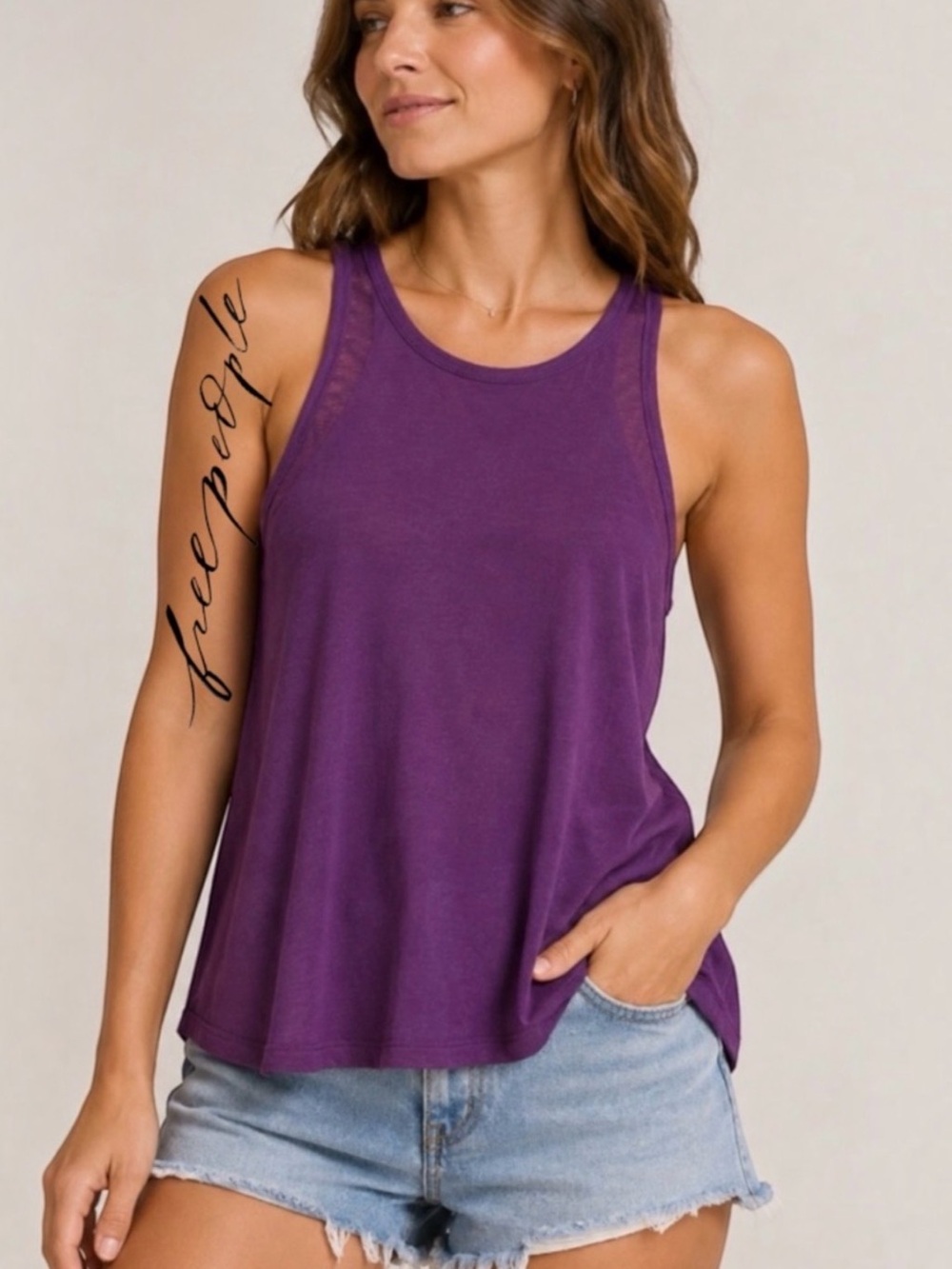 Free People Deep Purple Racerback Swing Tank